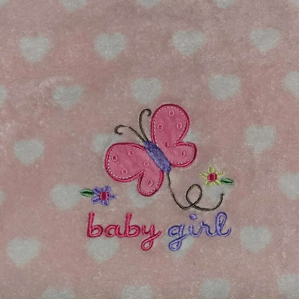 Garanimals  Pink White Hearts Baby Girl Fleece Blanket Butterfly Flowers 28x39